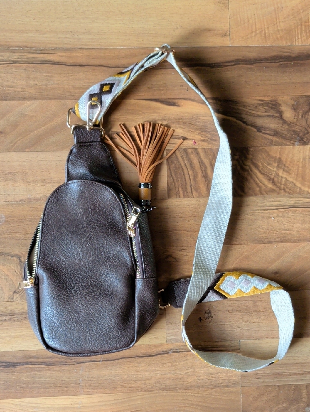 Brown Leather Crossbody Sling Bag with Decorative Strap